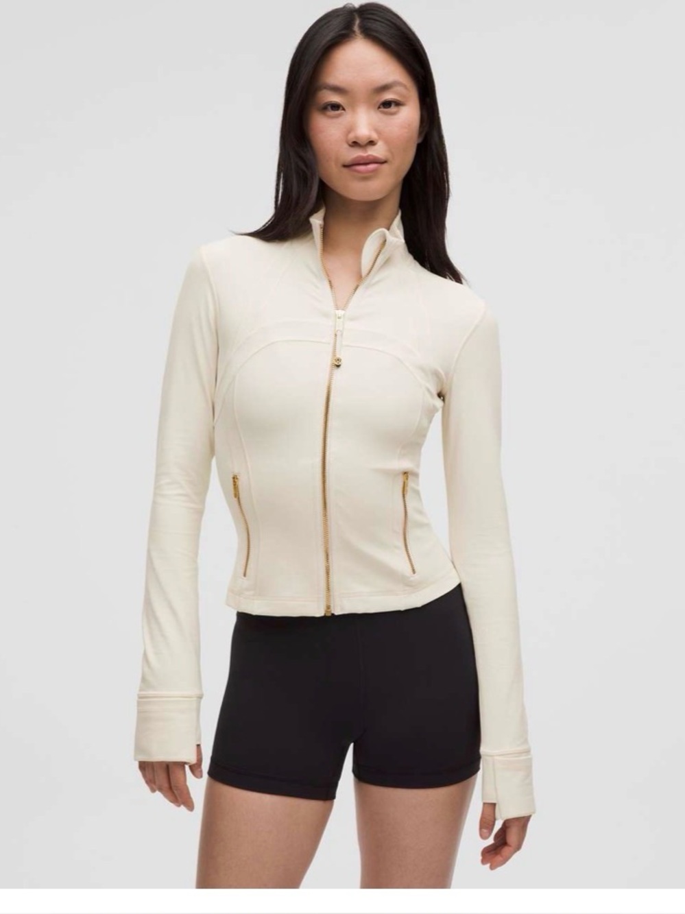 Lululemon Athletica Define Cropped Jacket Nulu SZ 14 Ivory/Gold